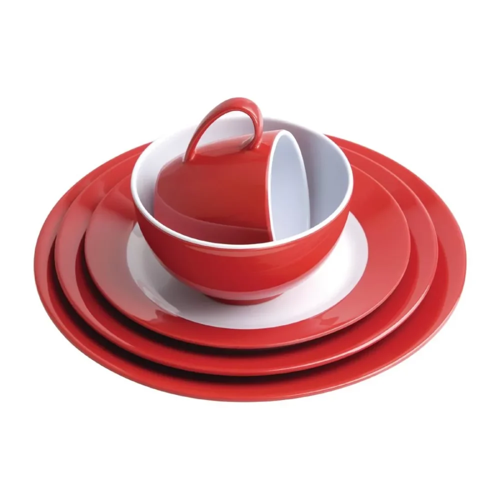Olympia Kristallon Gala Colour Rim Melamine Plate Red 260mm (Pack of 6) - Image 3