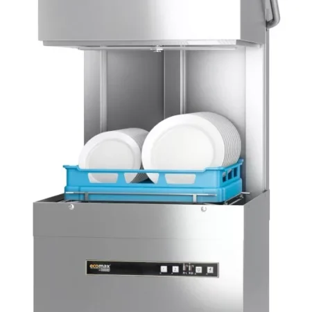 Hobart Ecomax H604W-12B Hood / Passthrough 500mm Basket Frontloading Commercial Dishwasher with Drain Pump  18 Plate Capacity
