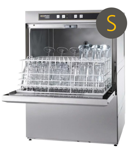Hobart Ecomax G504SW-10B 500mm Basket Frontloading Commercial Glasswasher with Integral Water Softener & Drain Pump  25 Pint Capacity