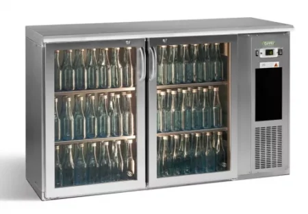 Gamko E3/22GMUCS84 Glass Double Door Stainless Steel Undercounter Bottle Cooler  344 x 33 Centiliters Bottles