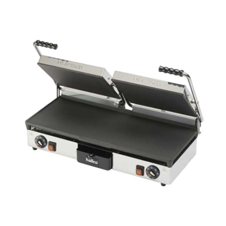 Hallco Grill MEMT16053XNS panini-contact grill double, flat top and bottom.