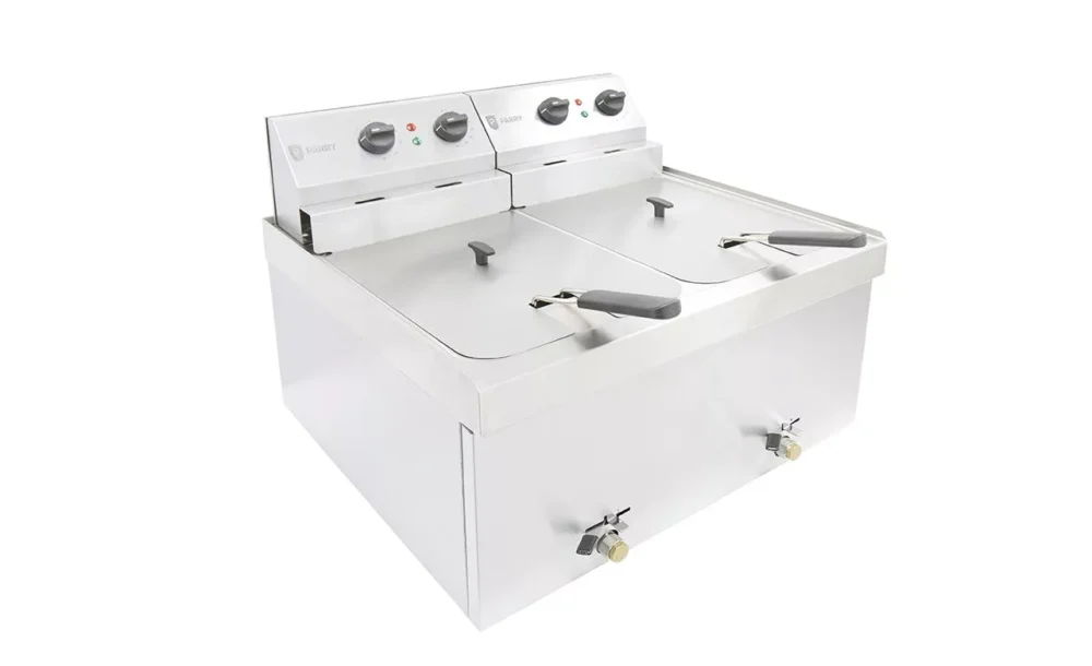Parry Fryer NPDF9 table top electric 2 x 9kw double tank 2 x 9 litres with drain.