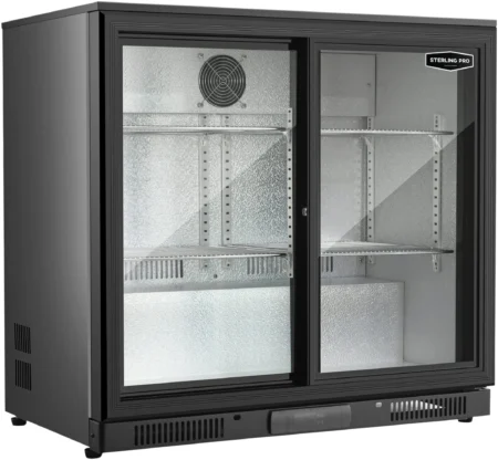 Sterling Pro Bottle Cooler SP2HC-BS Black Double Door Sliding 192 Litres 180 Bottles.