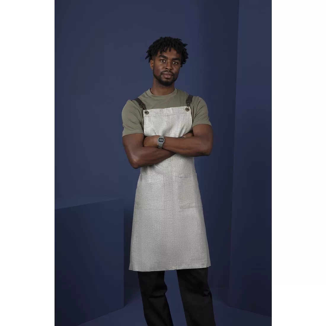 Southside Linen Blend Bib Apron Grey - Image 14