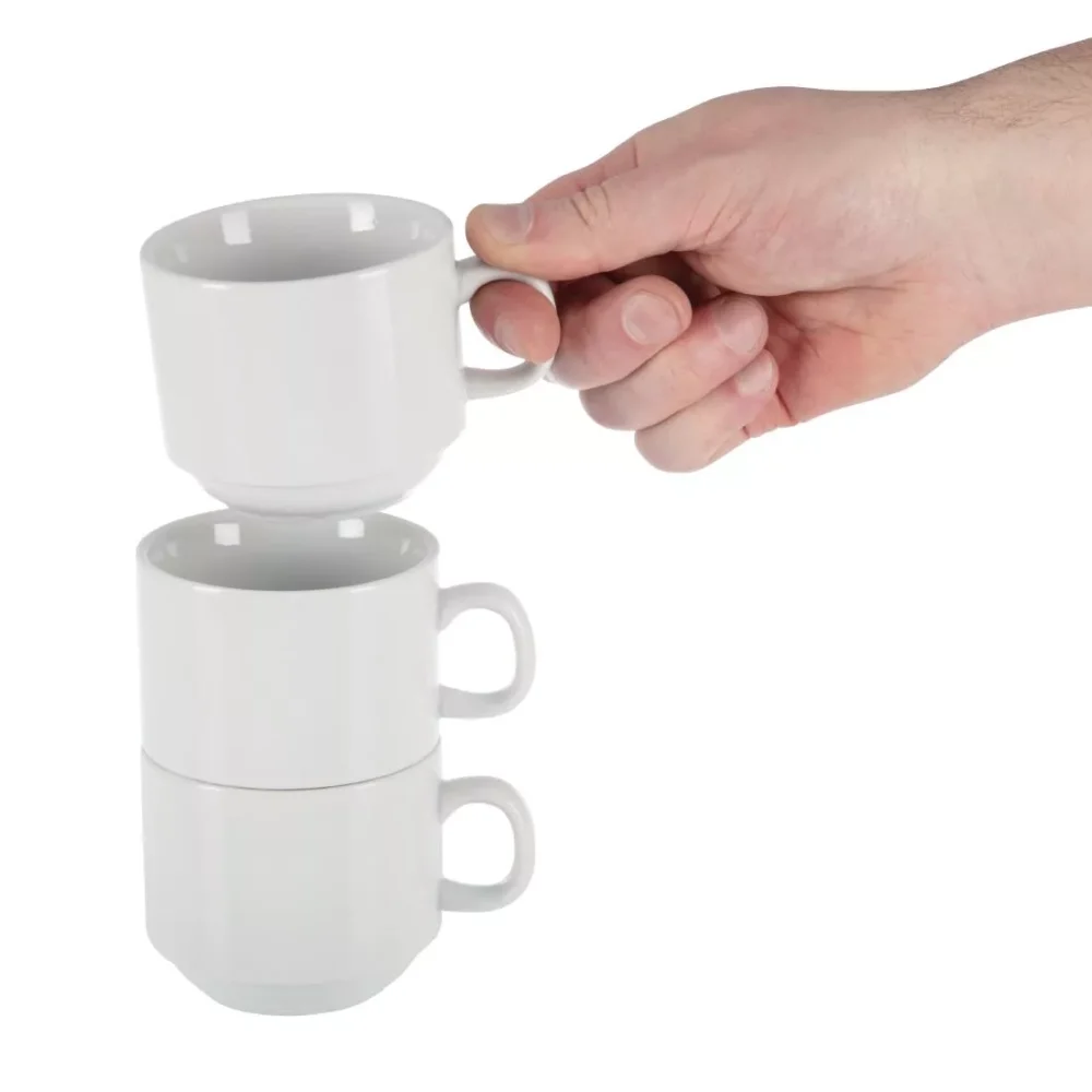 Olympia Whiteware Stacking Tea Cups 7oz 200ml (Pack of 12) - Image 6