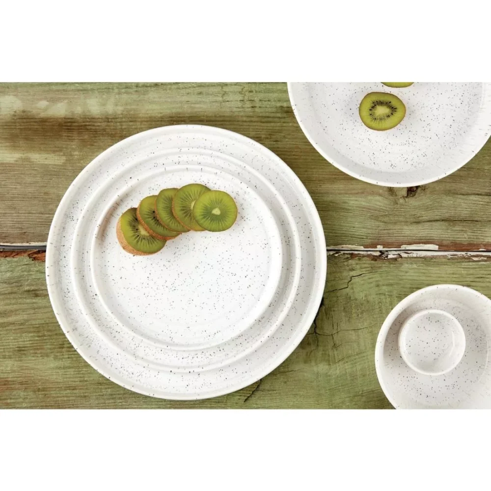 Olympia Cavolo Flat Round Plates White Speckle 220mm (Pack of 6) - Image 2