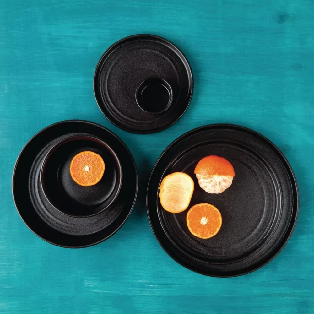 Olympia Cavolo Flat Round Plates Textured Black 180mm (Pack of 6) - Image 2