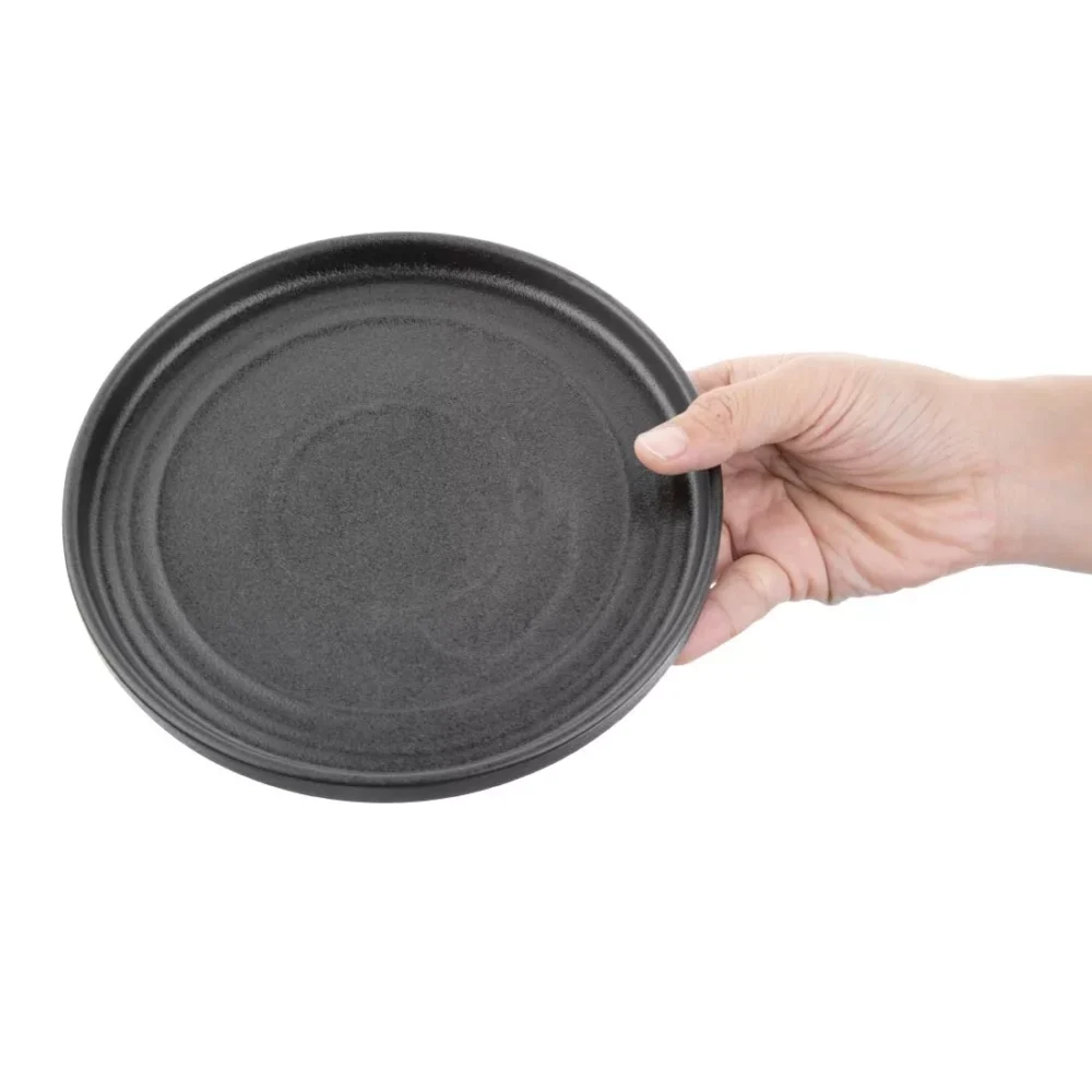 Olympia Cavolo Flat Round Plates Textured Black 180mm (Pack of 6) - Image 7
