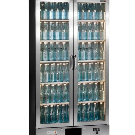 Gamko Maxiglass MG3/500GCS Maxiglass Hinged Stainless Steel Frame Glass Double Door Upright Bottle Cooler  500 Litres