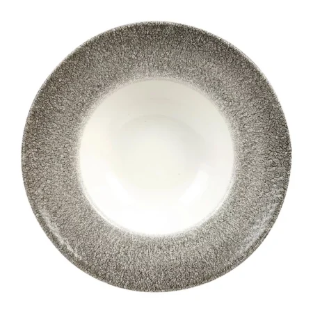 Churchill Studio Prints Raku Round Wide Rim Bowls White and Quartz Black 240mm