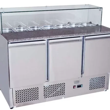 Ice-A-Cool ICE3864GR 3 Door Marble Top Saladette Preparation Counter  380 Litres