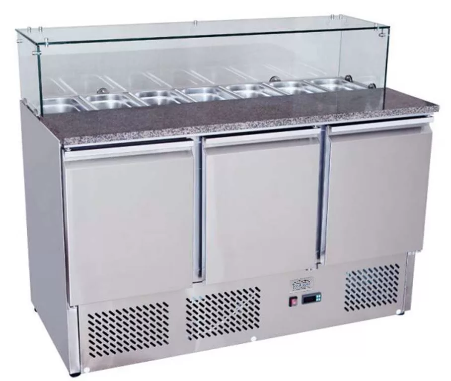Ice-A-Cool ICE3864GR 3 Door Marble Top Saladette Preparation Counter 380 Litres