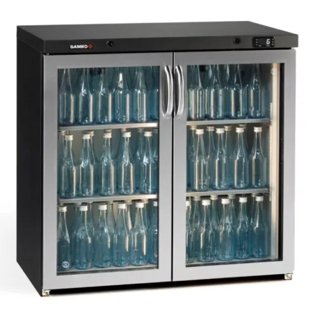 Gamko MG3/250GCS Maxiglass Hinged Stainless Steel Frame Glass Double Door Undercounter Bottle Cooler  250 Litres