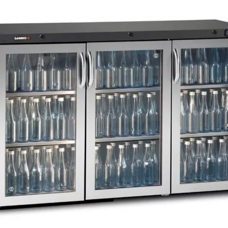 Gamko Maxiglass MG3/315GCS Maxiglass Hinged Stainless Steel Frame Glass Triple Door Undercounter Bottle Cooler  315 Litres